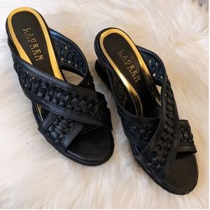 Ralph Lauren Black Leather Wedge Heels
